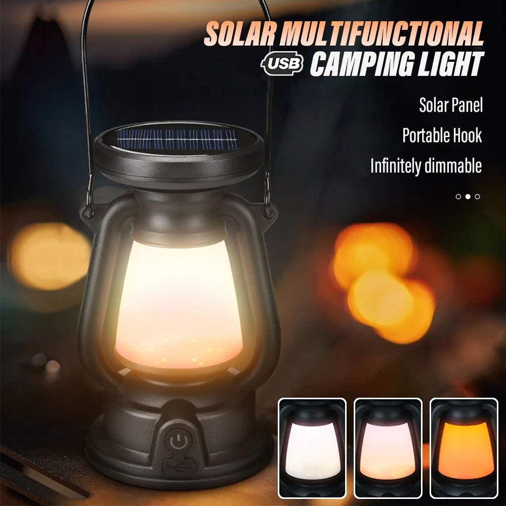 Solar Multifunctional Camping Light with 3 Lighting Modes, Infinitely Dimmable, Polycrystalline Solar Panel, For Outdoor Use