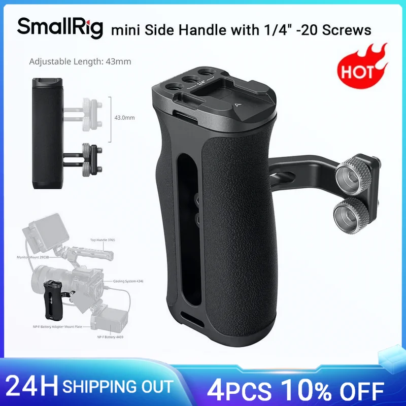 

SmallRig Mini Side Handle with 1/4" -20 Screws, Comfort Silicone Grip For Dslr Camera Cage Video Rig with Cold Shoe Mount -4756