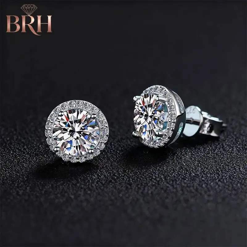Moissanite Stud Earrings 925 Sterling Silver Four-claw Round Setting Moissanite Stud Earrings
