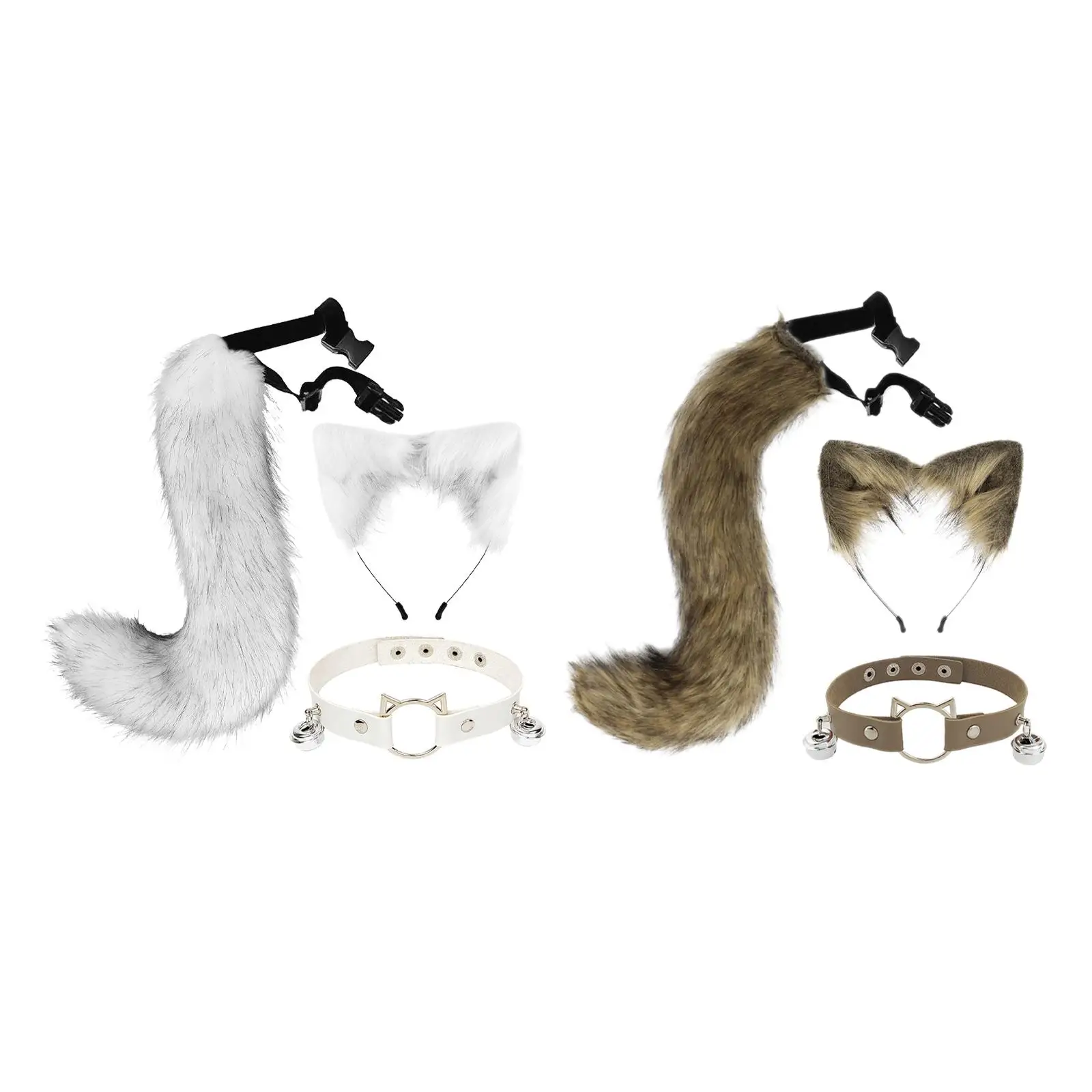 3 Pieces Cat Ear and Tail Hair Hoop Decorative Halloween Costume Accessories