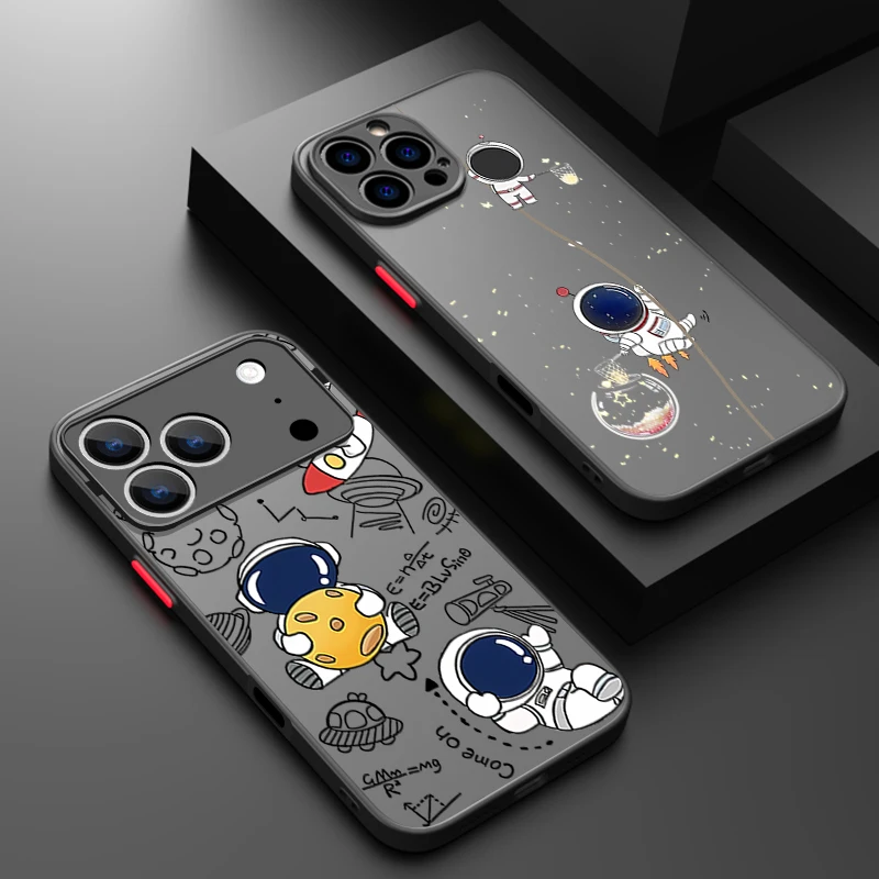 Carino Astronauta Cassa Del Telefono Per iPhone 17 Air 16 15 14 13 12 Pro Max 16 17 Pro 16e 11 Antiurto Bordo Morbido Opaco Copertura Dura Funda
