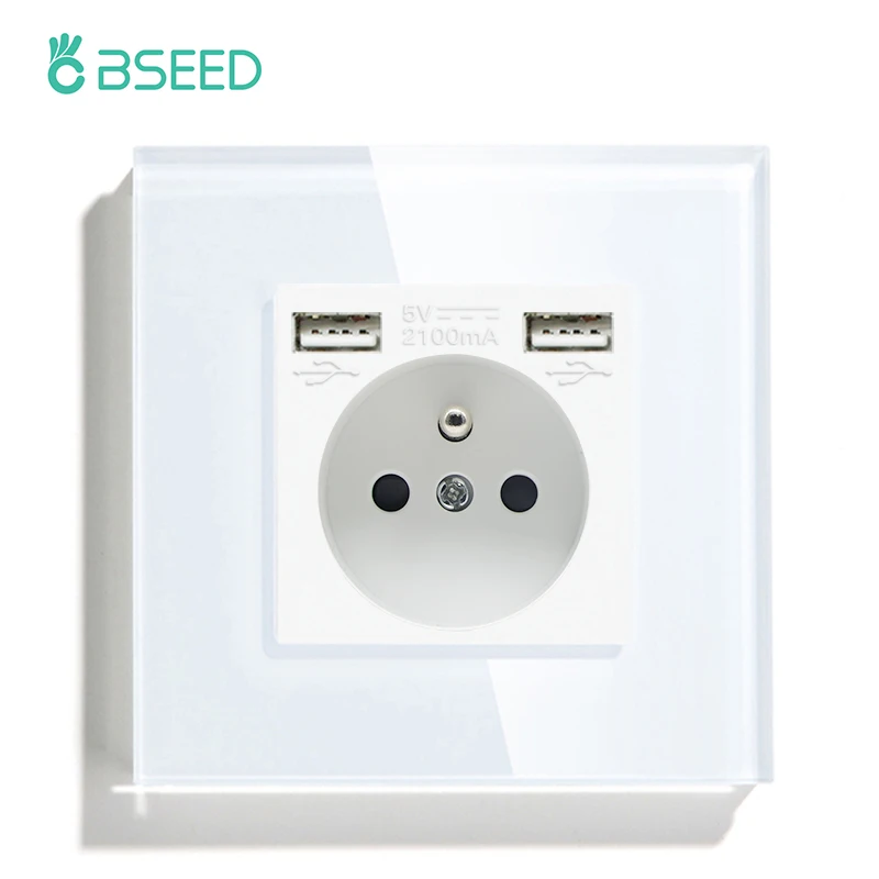 Bseed France Standaard Stopcontact Usb Type-C Oplaadpoort Glaspaneel 20W Snel Opladen Franse Socket 110-250V