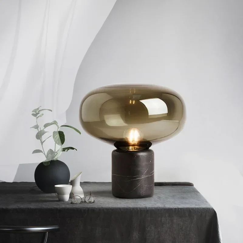 Postmodern marble table lamp Bed Room Decoration Beside Lamp Luxury Black glass lampshade for Living Room office decor lamps image 4