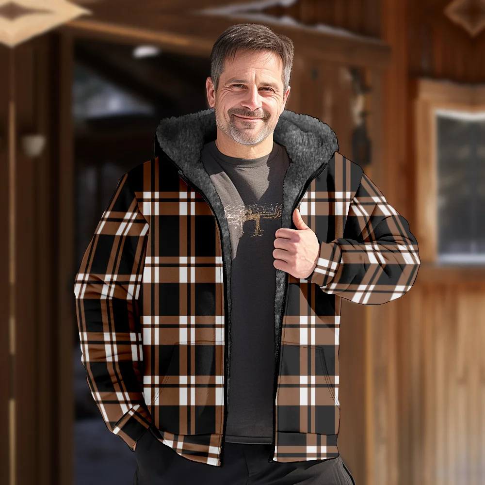 Abrigos de chaquetas de invierno para hombre, ropa de algodón con patrón de cuadros retro, abrigo con cremallera, hogar gótico