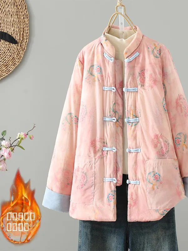 

Large Size Women's Cotton Jaet Chinese Sle Double Sided Wear Tassel Flower Embroidery Stand Collar Thiened Winter Coat