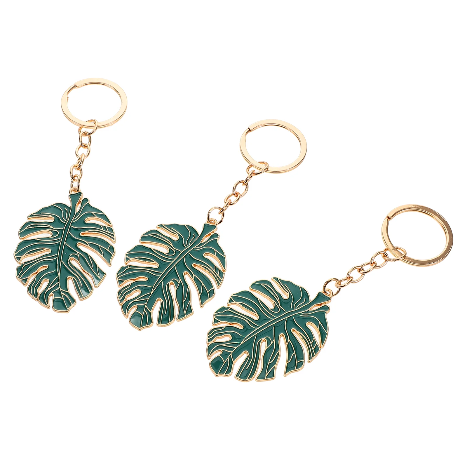 3 Pcs Monstera Leaf Keychain Car Lanyards Rings Badge Holder of The Lid Locket Bag Hanging Decoration Alloy Banquet