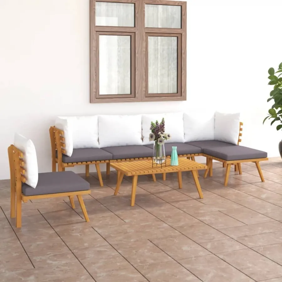 

7 Piece Patio Lounge Set with Cushions Solid Acacia Wood