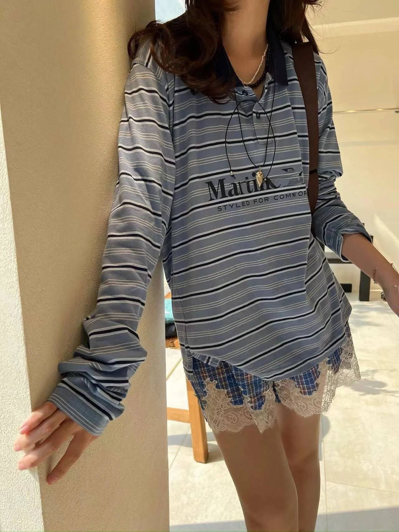 

Loose Fit Long Sve T-irt Blue Stripes Men's Spring Autumn Casual Classic Sle Teenager Faion Basic ular