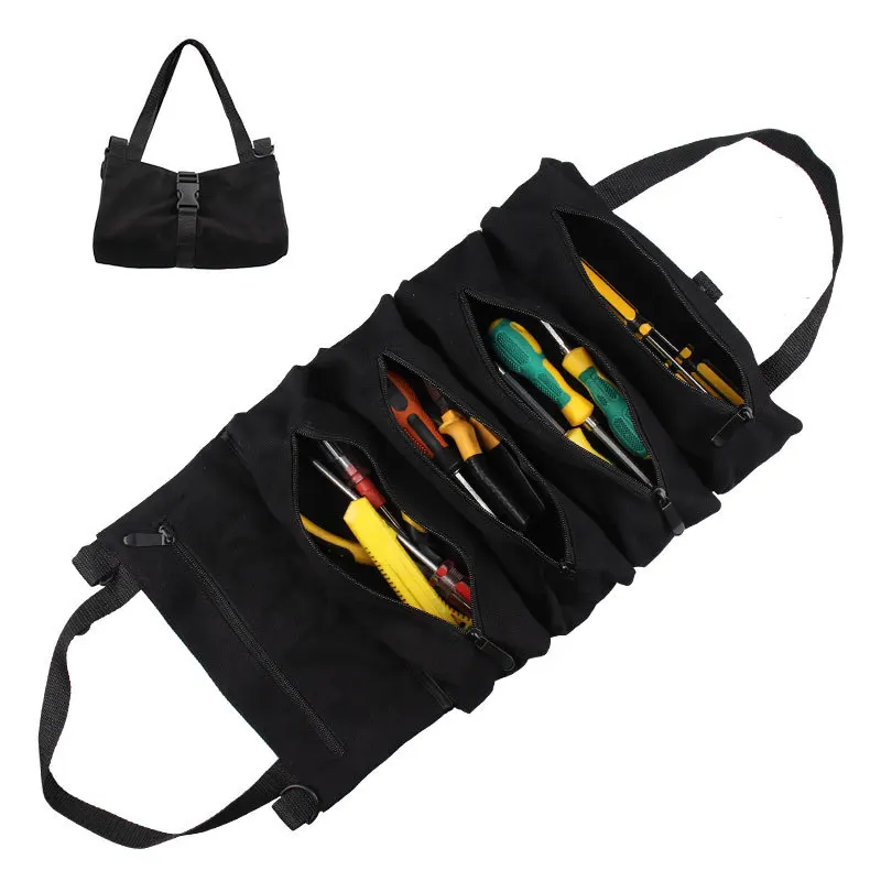 Multi-Purpose Roll Up Tool Bag Canvas Tool Pouch Storage Organizer Portable Electrician Tool Bag With Handle