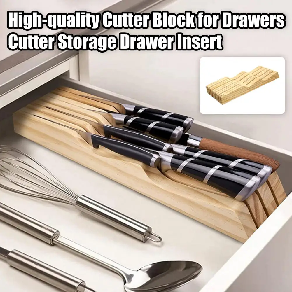 40cm Cutter Holder Versatile Wooden Drawer Cutter Organizer Space-saving Cutter Storage Organizer Knife Block Holder For Kitchen view 2