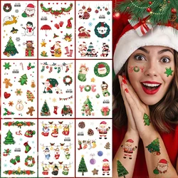 12 Sheets Glitter Christmas Temporary Tattoo Stickers Cartoon Santa Claus Snowman Design Fake Tattoos Waterproof Body Art Tattoo