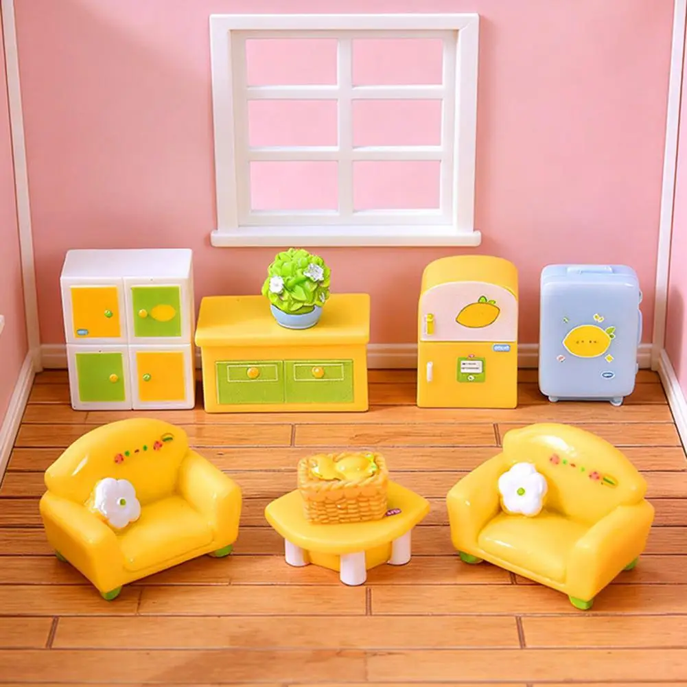 Warm Desk Decoration Miniature Figurine Miniature Dollhouse Furniture Set Resin Bed Sofa Cabinet Accessories Tiny for Fairy