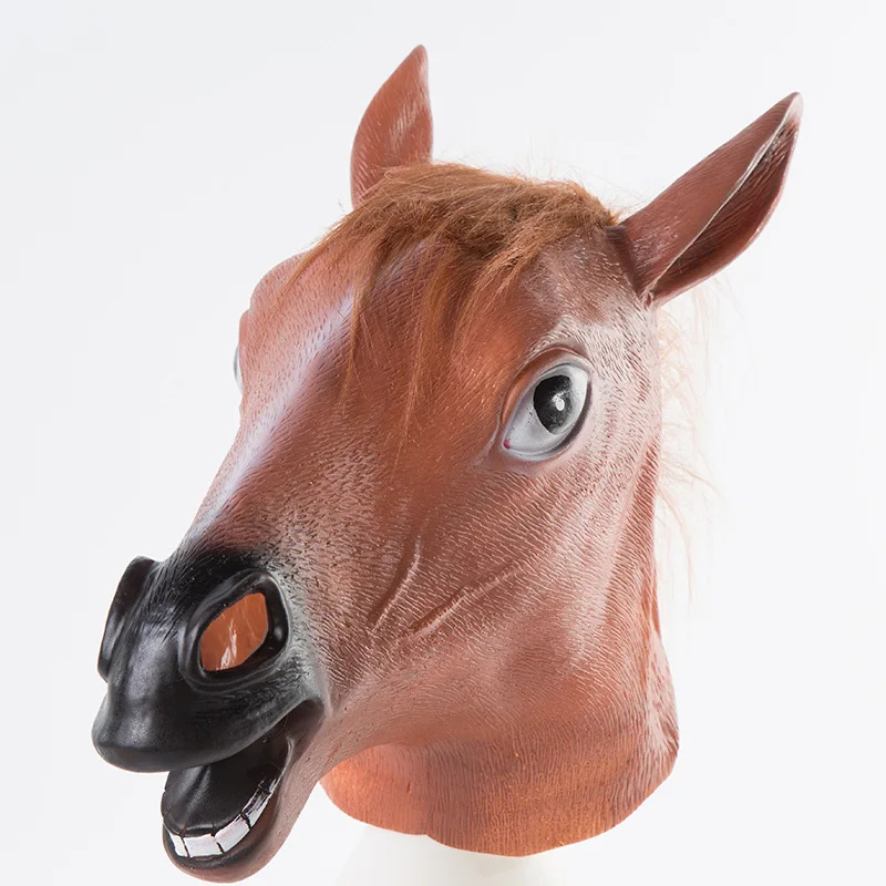 Funny Brown Horse Head Mask Halloween Masquerade Realistic Full Head Animal Mask Girl Men Funny Cosplay Horse Latex Headgear