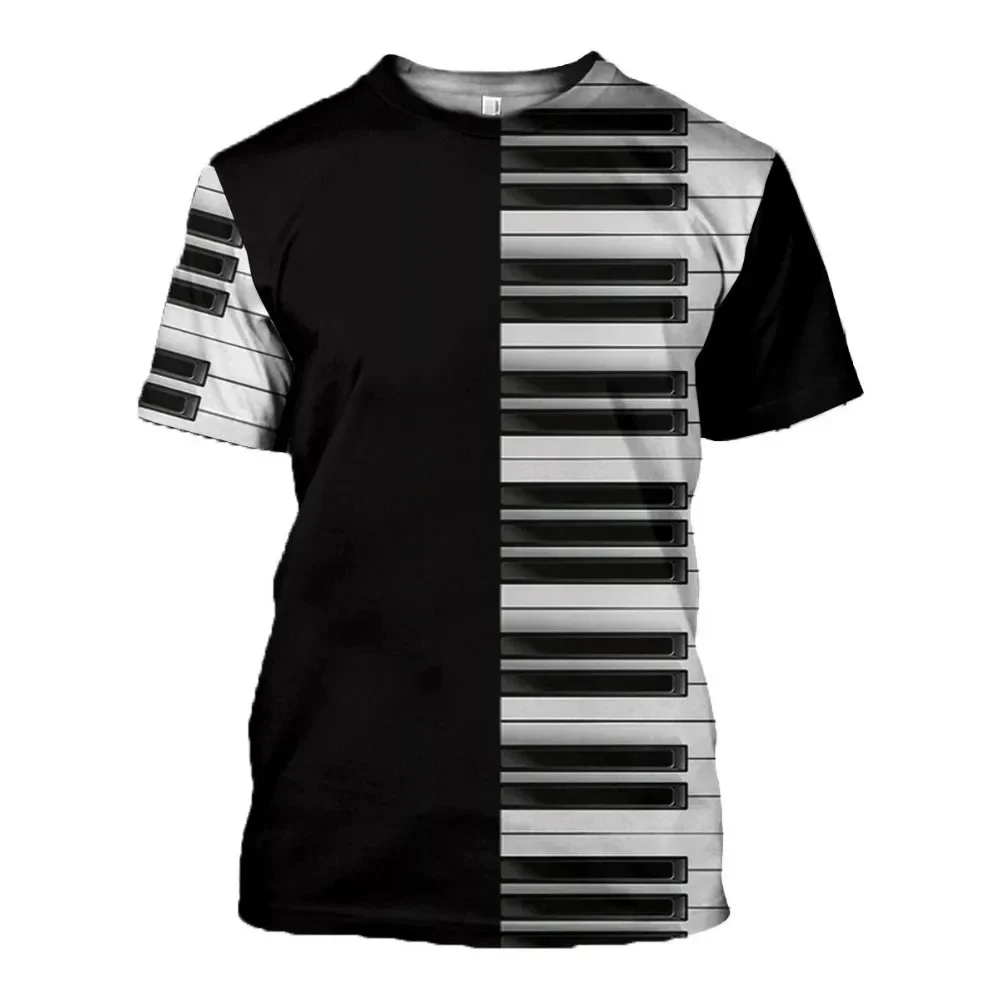 Summer New Harajuku Piano Music Pattern Printed Men's T-shirt Hip Hop Fashion Casual Short Sleeve Street Unisex Clothes Tops