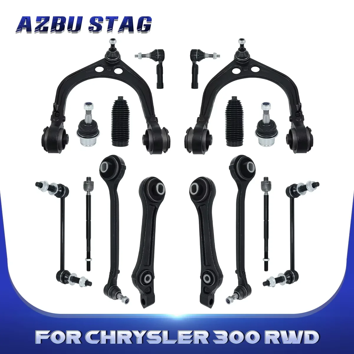 AzbuStag 16Pcs Front Upper Lower Control Arm Tie Rod Boot for CHRYSLER 300 DODGE CHALLENGER CHARGER MAGNUM RWD 2005 2006-2010