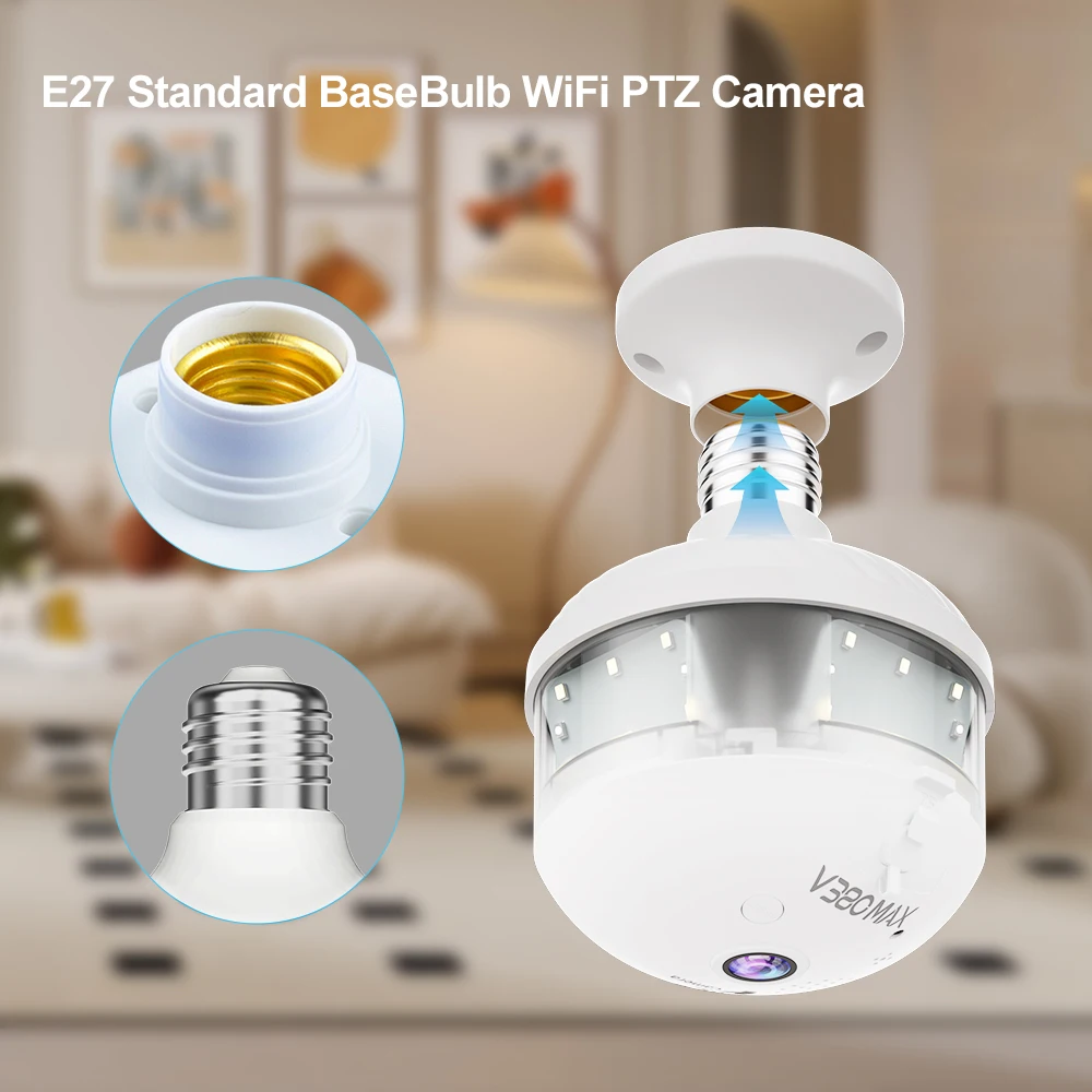 V380 Pro 6MP WiFi E27 Bulb Security Spotlight Camera Full Color Night Vision Two-Way Voice 360° Panoramic Surveillance Camera