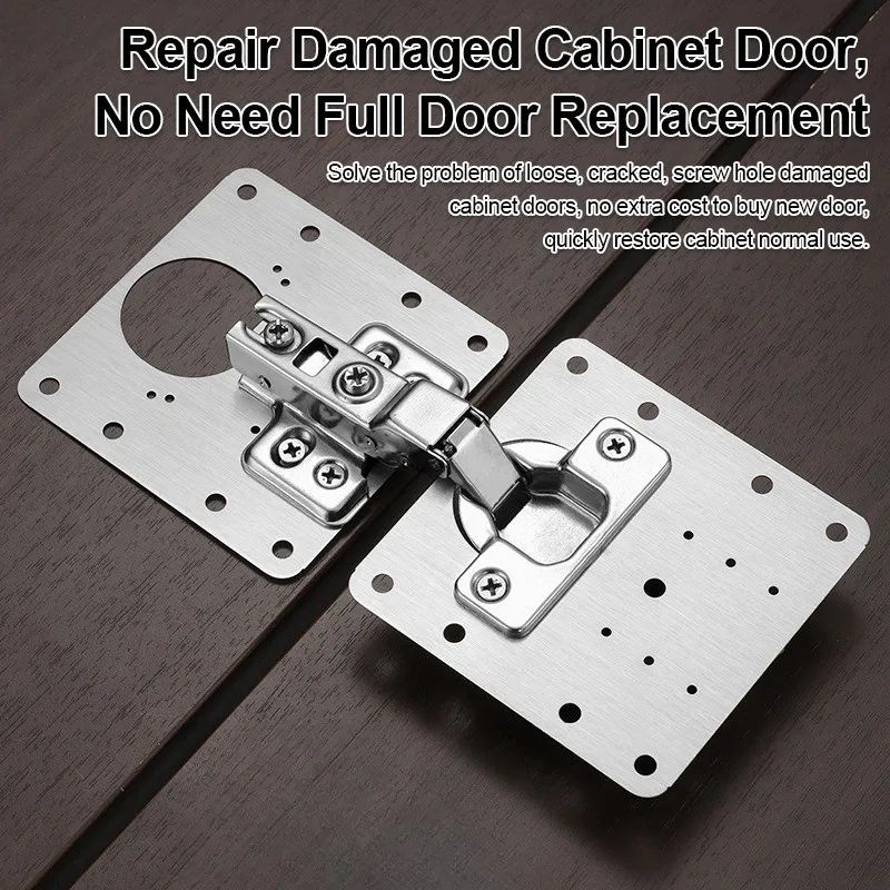 1Pcs Stainless Steel Cabinet Hinge Repair Plate with 6 Screws Fixing Reinforcement for Loose Door Hardware