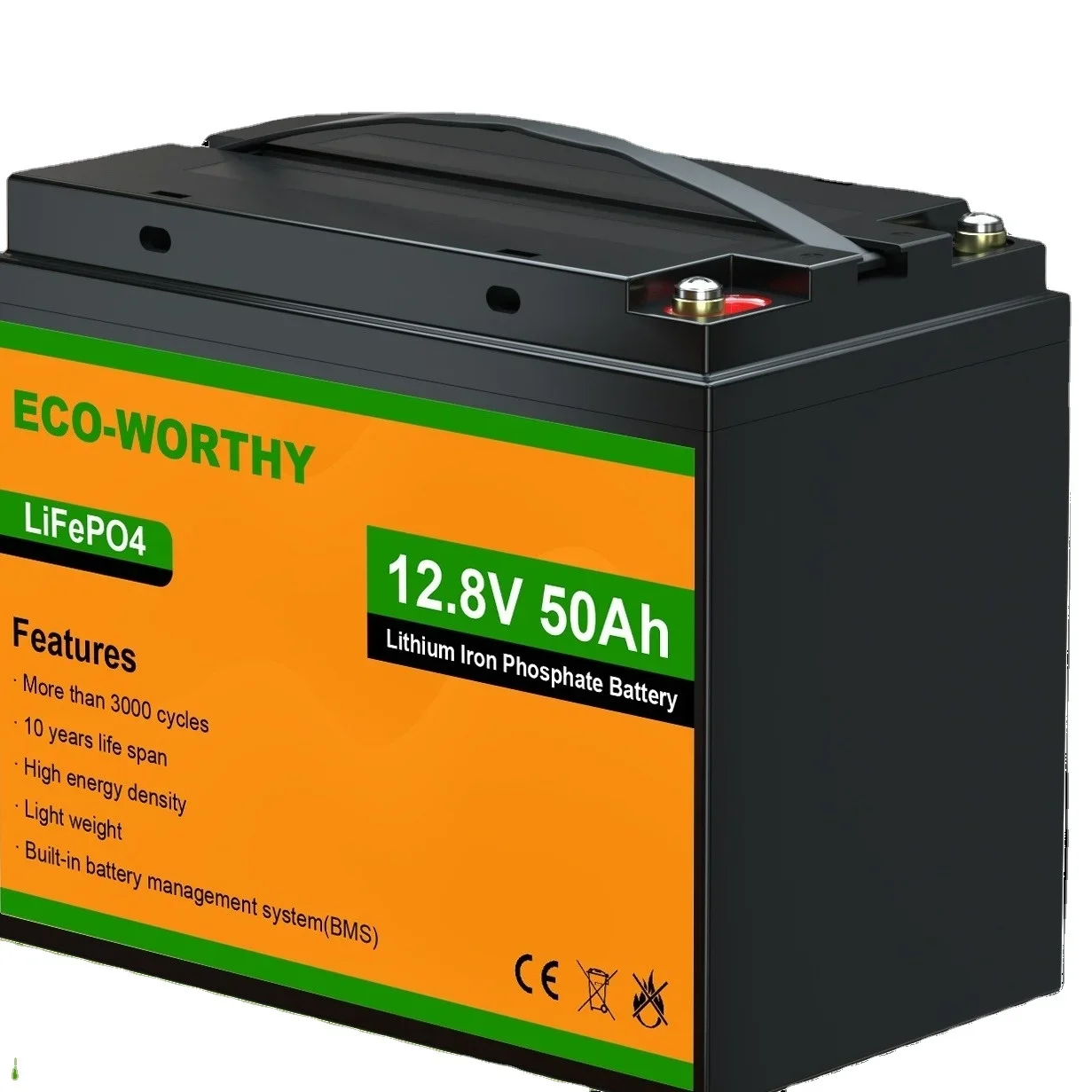 Eco-worthy 12V 50Ah Rechargeable Battery Lithium LiFePO4 Deep Cycle Battery