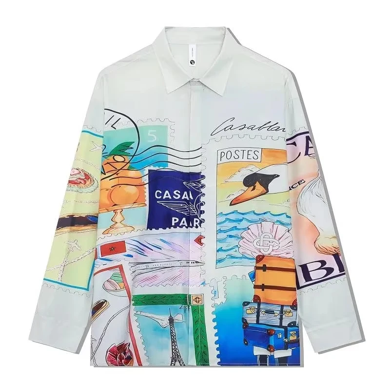 

​​Men's Refined Street Shirt CASA Vintage Print Long Sleeve Light Luxury Cardigan Urban​