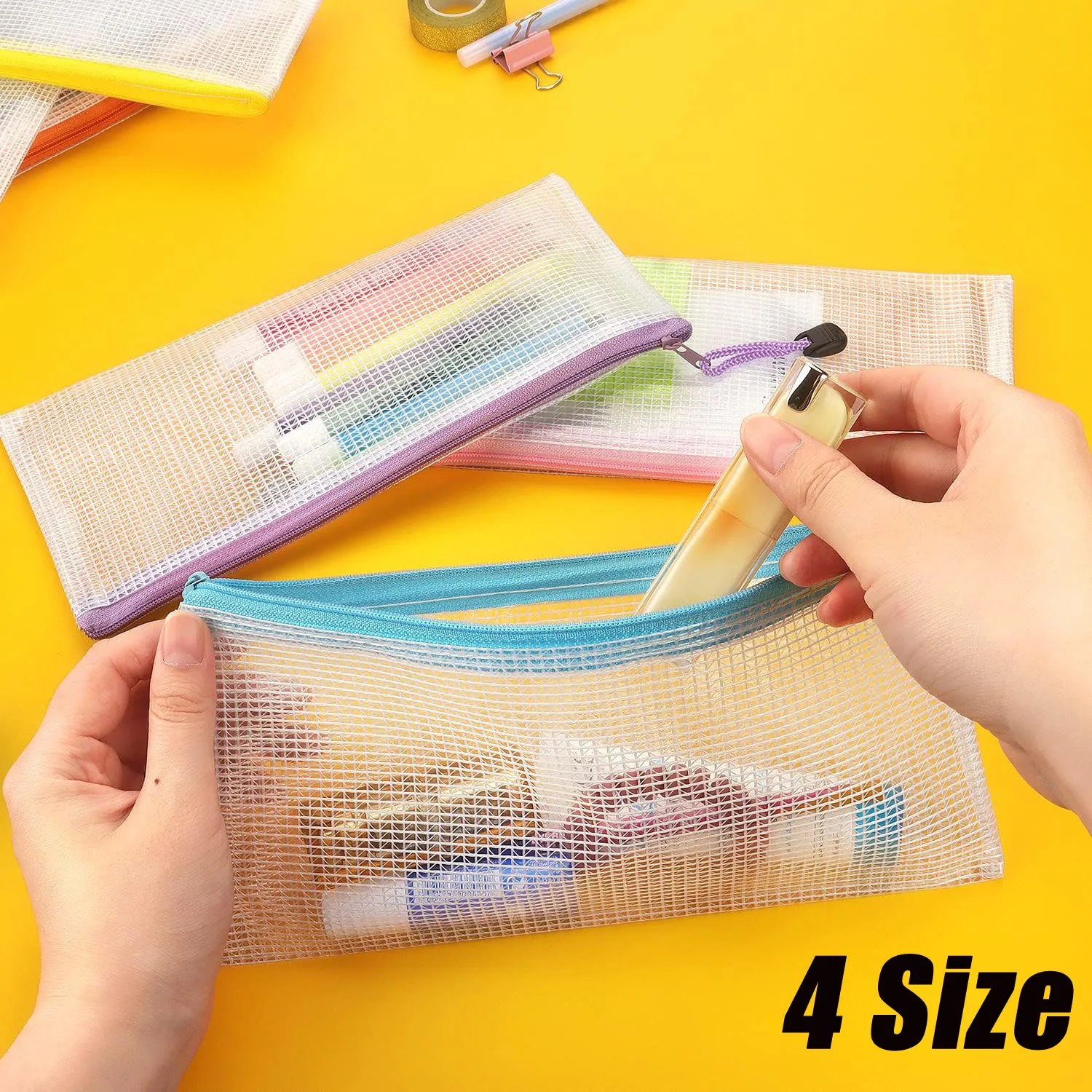 4Size Mesh Zipper Pouch Document Waterproof Zip File Bags Plastic Pencil Pouches A3/A4/A5/A6 Size for Classroom Organization