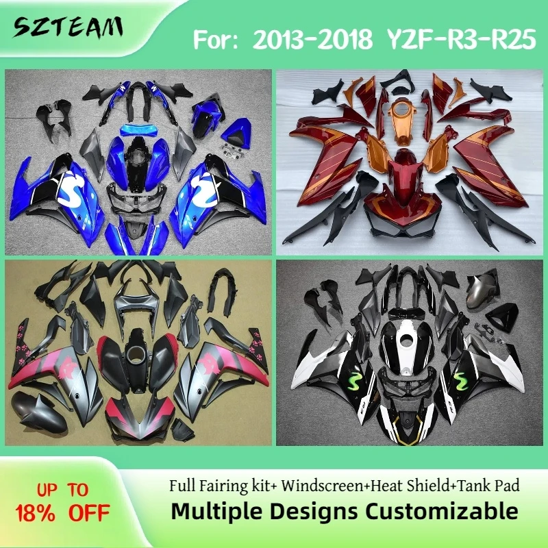 

Perfect Fit Fairing Kit for YAMAHA YZF-R3 R25 2013-2018 Multiple Designs Motorcycle Body Cover Fairings YZFR25 R3 13-18