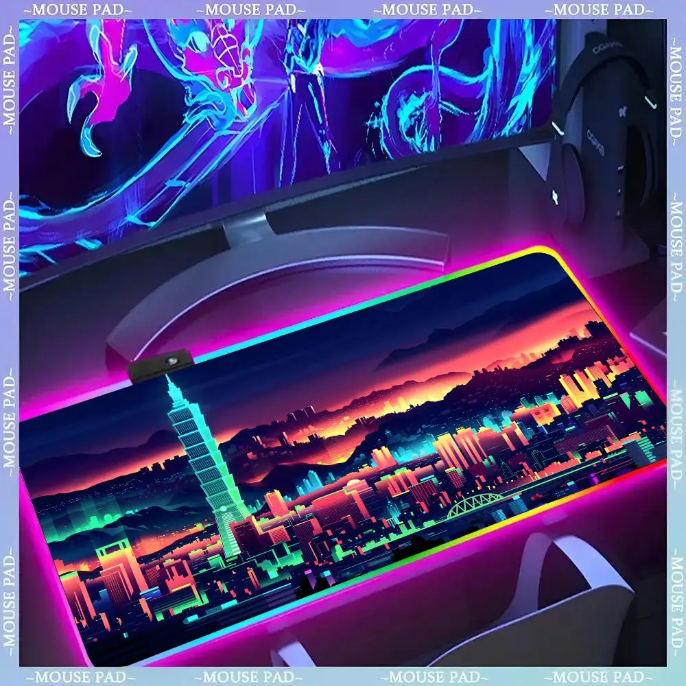 

City Nightscape Design Mouse Pad Gamer Luminescence Led Mouse Pad Gaming Table Rgb Deskmat Keyboard Pc Mousepad