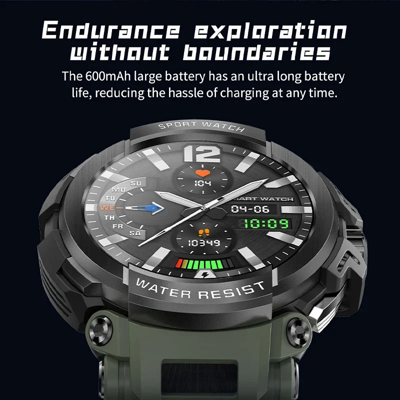 2024New Men's Smartwatch - 2.1 HD Screen, Military Watch with Call Function IP68 Waterproof 100 Sport Modes 600mAh Large Battery