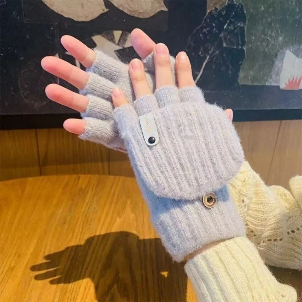 

New Thickened Knitted Gloves Touch Screen Keep Warm Cold-proof Gloves Windproof Open Flip Winter Mittens Women Men
