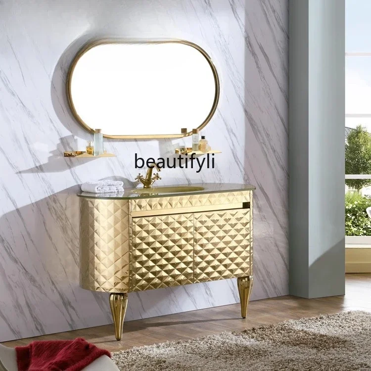 

European combination American bathroom cabinet stainless steel washing table floor hand washbasin antique cabinetA4567