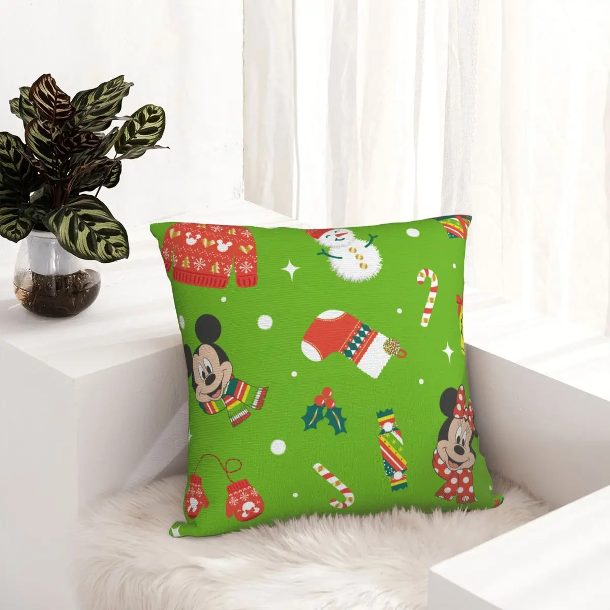 Minnie Mickey Mouse Christmas Pillowcase Double-sided Printing Polyester Cushion Cover Throw Pillow Case Cover Home Zippered