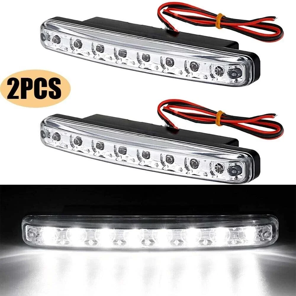 2 Pcs Universal Super Bright Car Lights Daytime Running Lights Car Driving DRL Fog Lamp Light Super White 12V 8 LED Night Lights
