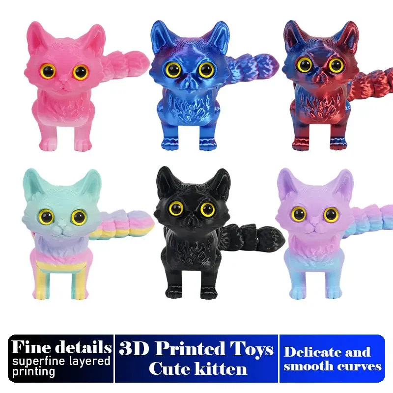 3D Printed Cat Ornaments Colorful Realistic Animals Toy Joints Can Move Freely Cat Model Offices Desktop Decorations Kids Gift