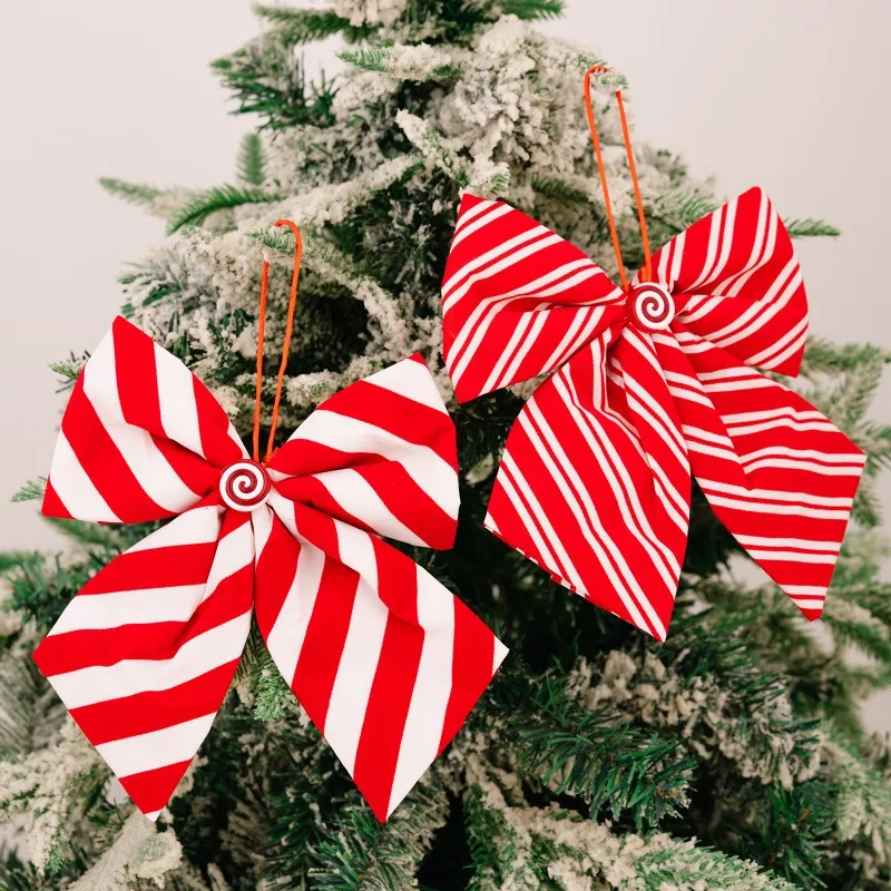 Candy-style Sponge Bow Ornaments with Red and White Stripes Lightweight Cute Shape Gift Package Decor Unique Hanging Decorations