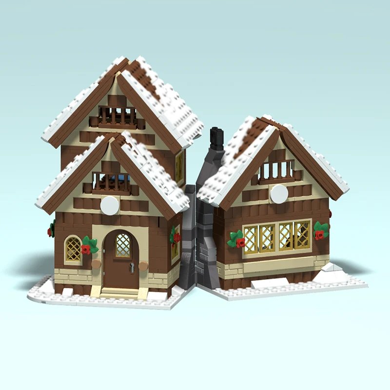 Cidade rua vista modelo moc tijolos de construção inverno aldeia casa tecnologia modular presentes feriado montar crianças brinquedos terno