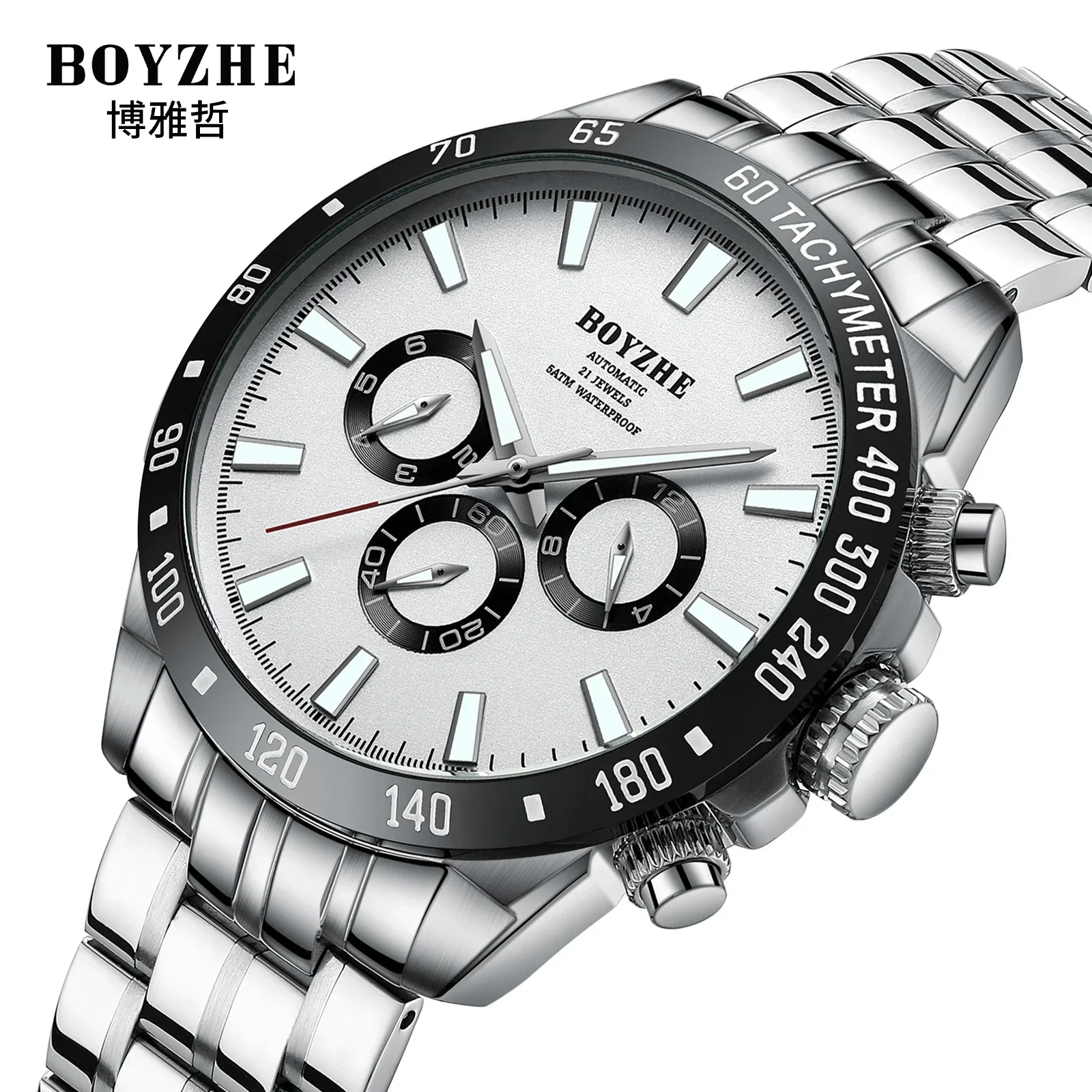 Boyzhe Fashion Man Multifunctional Tourbillon Mechanical Watch Men\'s 5ATM Waterproof Luminous Fully Automatic Mechanical Watches