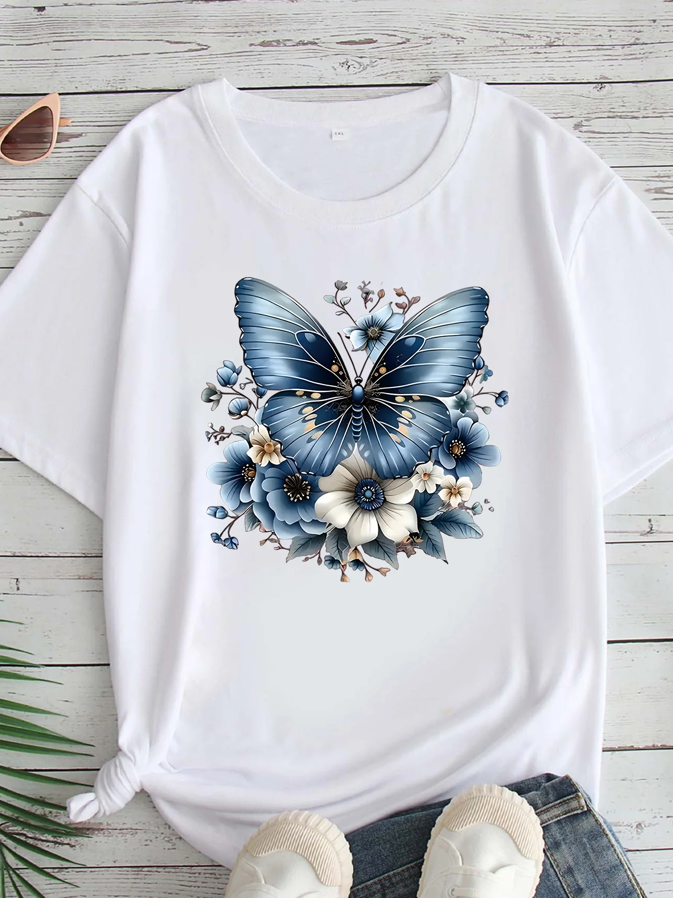 

Women's Large Size Printed round Neck Short Sleeve T-shirt 1-7XL Comfortable Casual Top in European Style