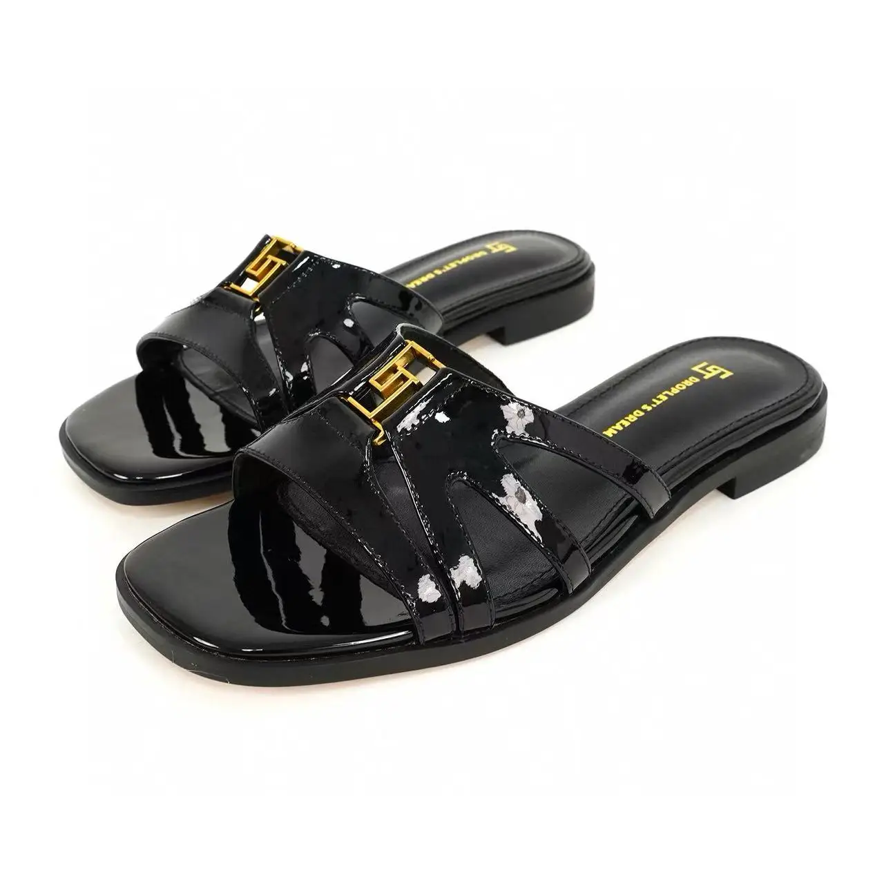 

Real leather flat slippers for women, summer new fashionable and versatile, open toed straight strap casual beach shoes for wome