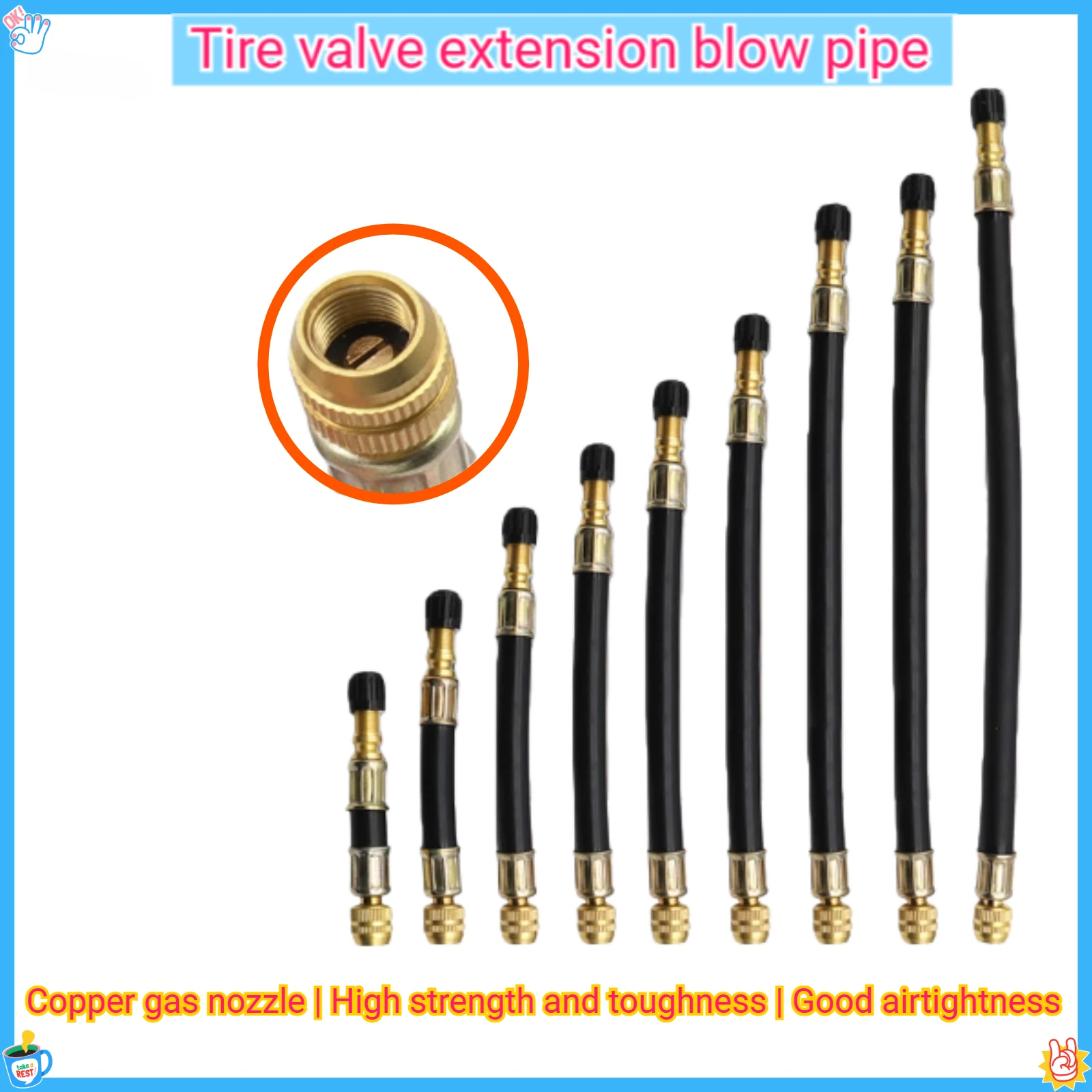 100mm/125mm/150mm/210mm/300mm Car Tire Valve Extension Hose Rubber Tube Connector for Inflation US Style Valve Stem