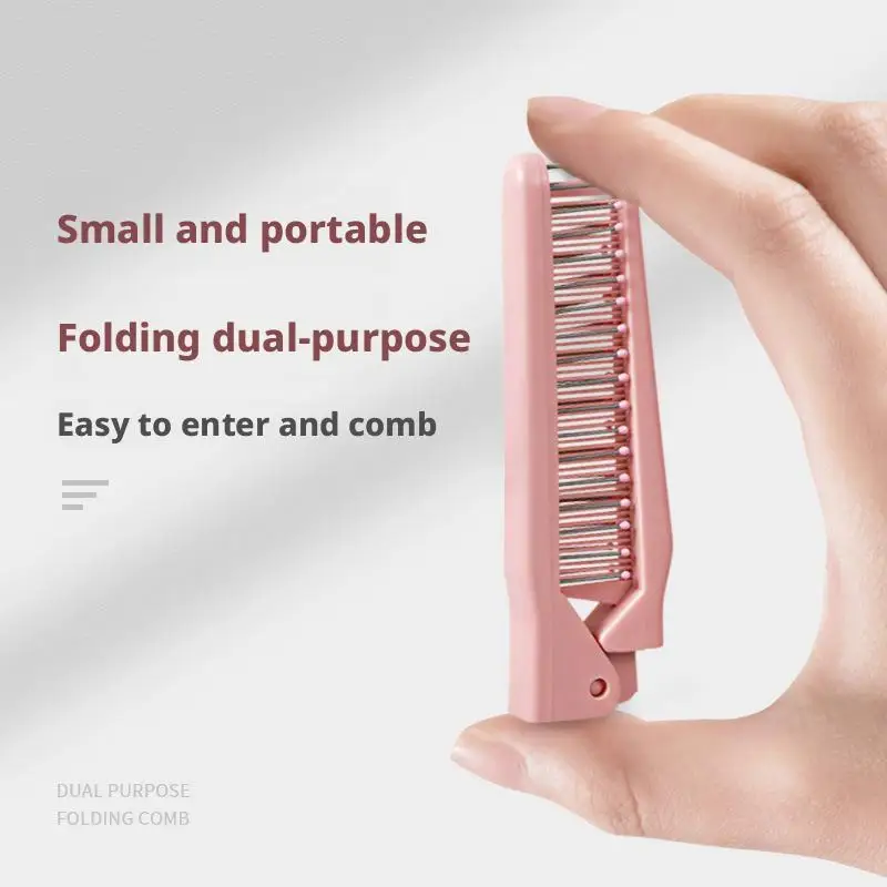 مشط شعر قابل للطي 2 في 1 أداة تصفيف الشعر مضادة للكهرباء الساكنة مع وظيفة تدليك الرأس للسفر والمحفظة #3