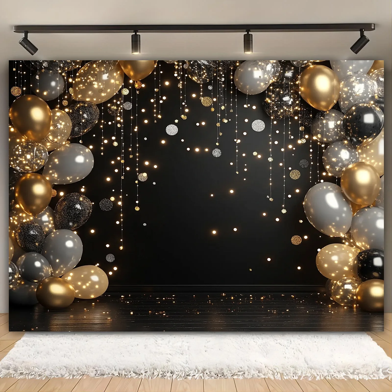 Funkelndes silbernes Disco-Party-Hintergrundbanner – geeignet für Hochzeiten, Geburtstage, Jubiläen usw