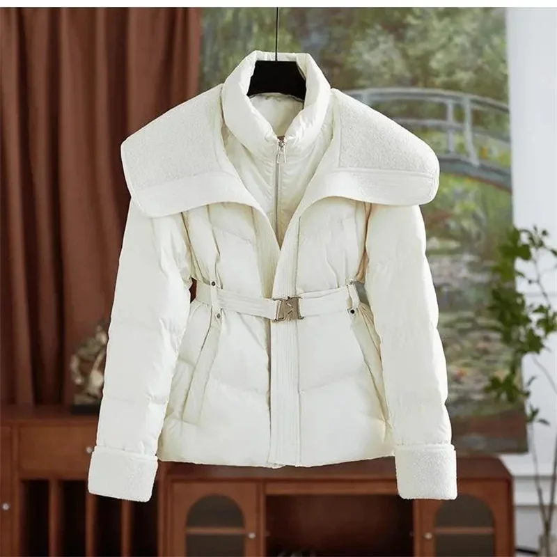 Leak Picking Down Cotton Jacket For Women 2025 Winter Style Small Fragrant Wind Splicing Reception Waist Slimming Cotton Jacket