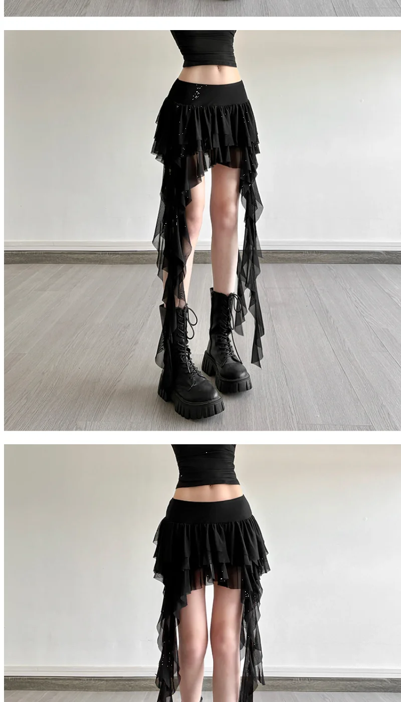Aoaiiys White Skirts Women Irregular Ruffled Lace Mini Skirt Fashion French High Waisted A-Line Skirts Summer New Female Skirts