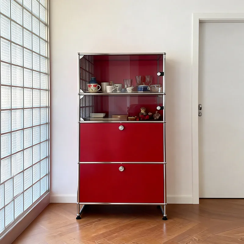 Glass Door Corner Cabinet Living Room Multi-layer Storage Bucket Cabinet Metal Display Cabinet