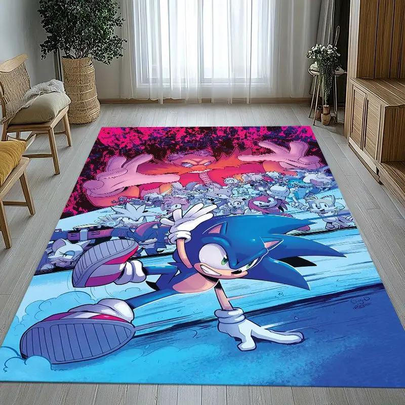 Vintage Cartoon S-Sonic Rings K-Knuckles Game Non-Slip Area Rug for Living Room,Bedroom Playroom Carpet Mat for Sofa,Home Decor