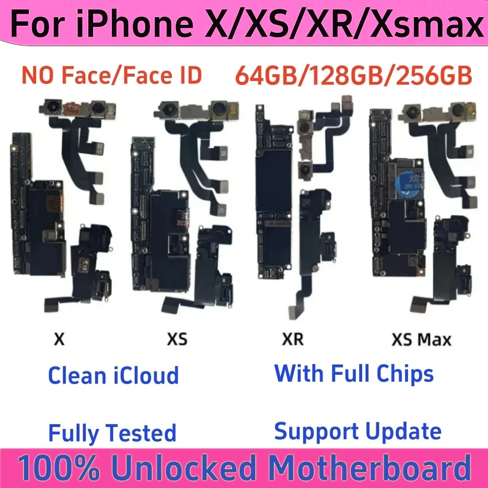 Full Tested Free iCloud For iPhone XS Max Motherboard With Face ID mainboard Unlocked For iPhone X XR Logic Board Support update