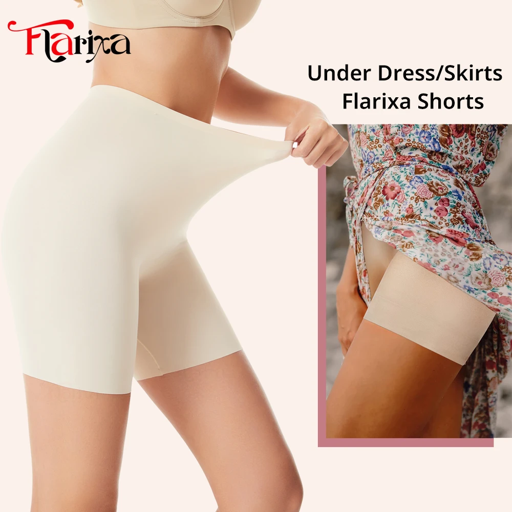 Flarixa Seamless High Waist Slip Shorts Women Stretch Boyshorts Panites Underwear Protective Pants Under Skirt Dress Hips Lfting