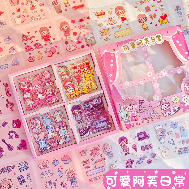 100PCS/SET Stickers Gift Box Cute Cartoon Ins Sweetheart Girl Material Diary Decorative Stickers  Kawaii Planner Stickers