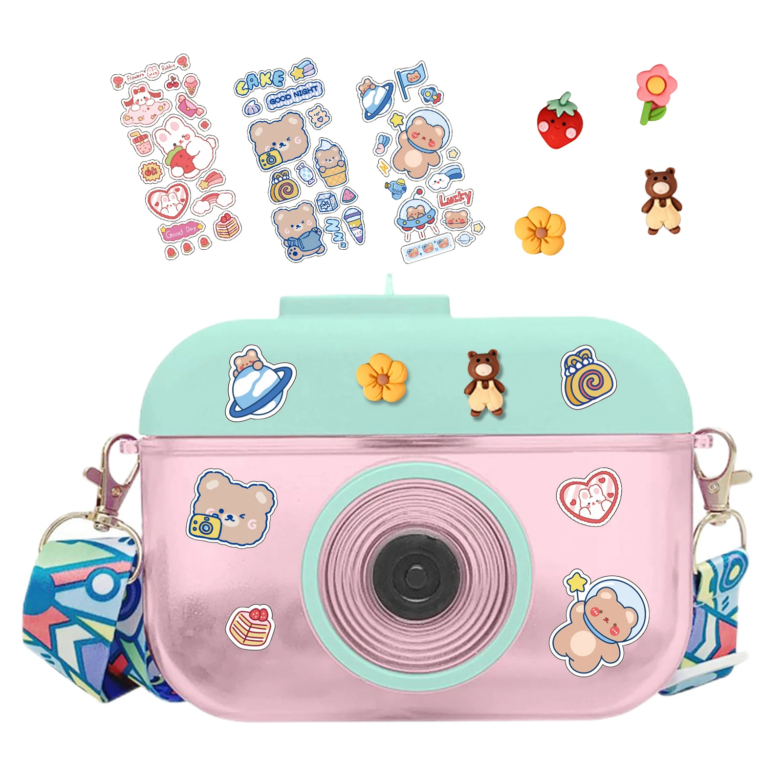 400 مللي شكل كاميرا غلاية أكواب من القش زجاجات مياه كرتونية أشرطة كتف قابلة للتعديل أكواب شرب لطيفة لعصير الحليب