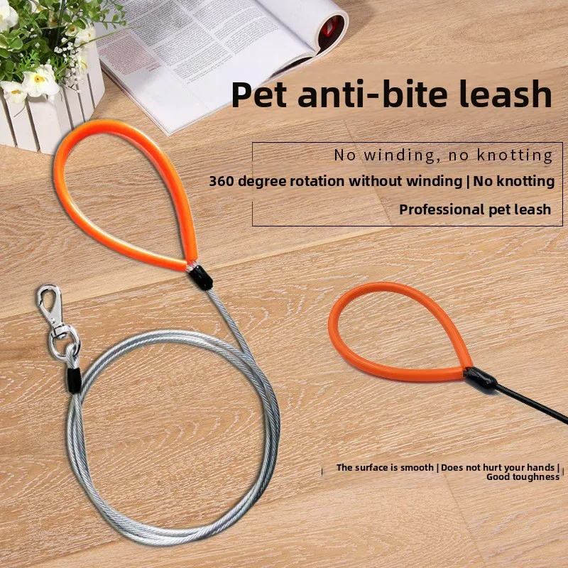 Dog Leash Steel Wire Dogs Chain Anti-Bite Leash for Dog Walking Traction Rope 200cm Long Chew Proof Dogs Leashes Pet Accessories