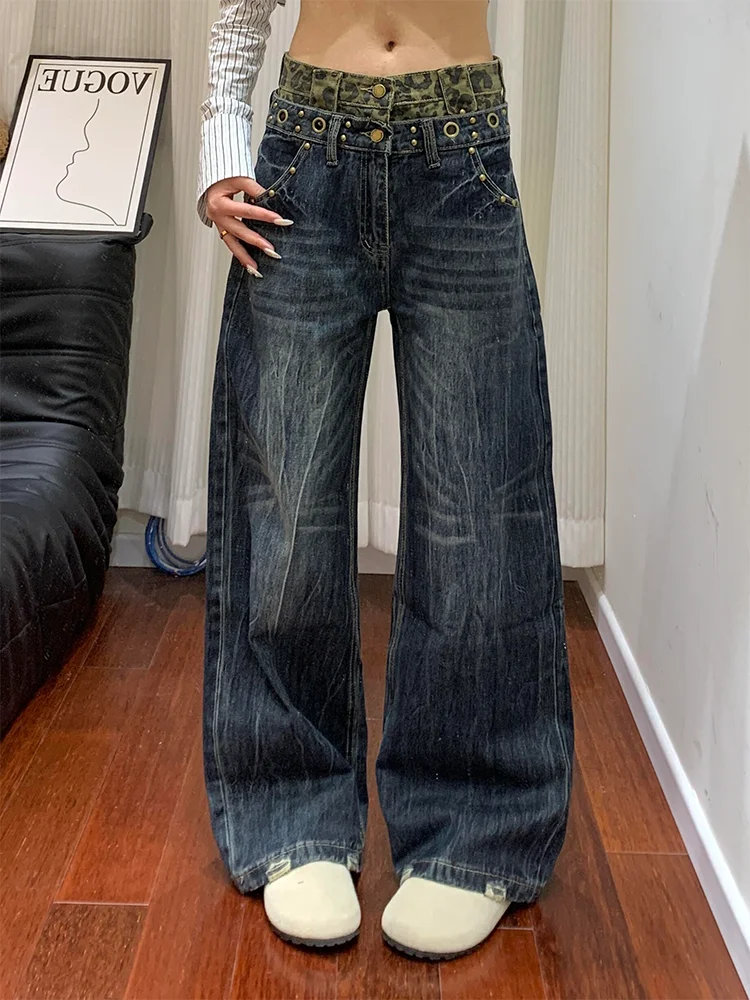 

American Retro Large Size Straight Leg Jeans Women's Loose Wide Leg Floor-Length Pants High Waist Zipper Closure Daily Wear